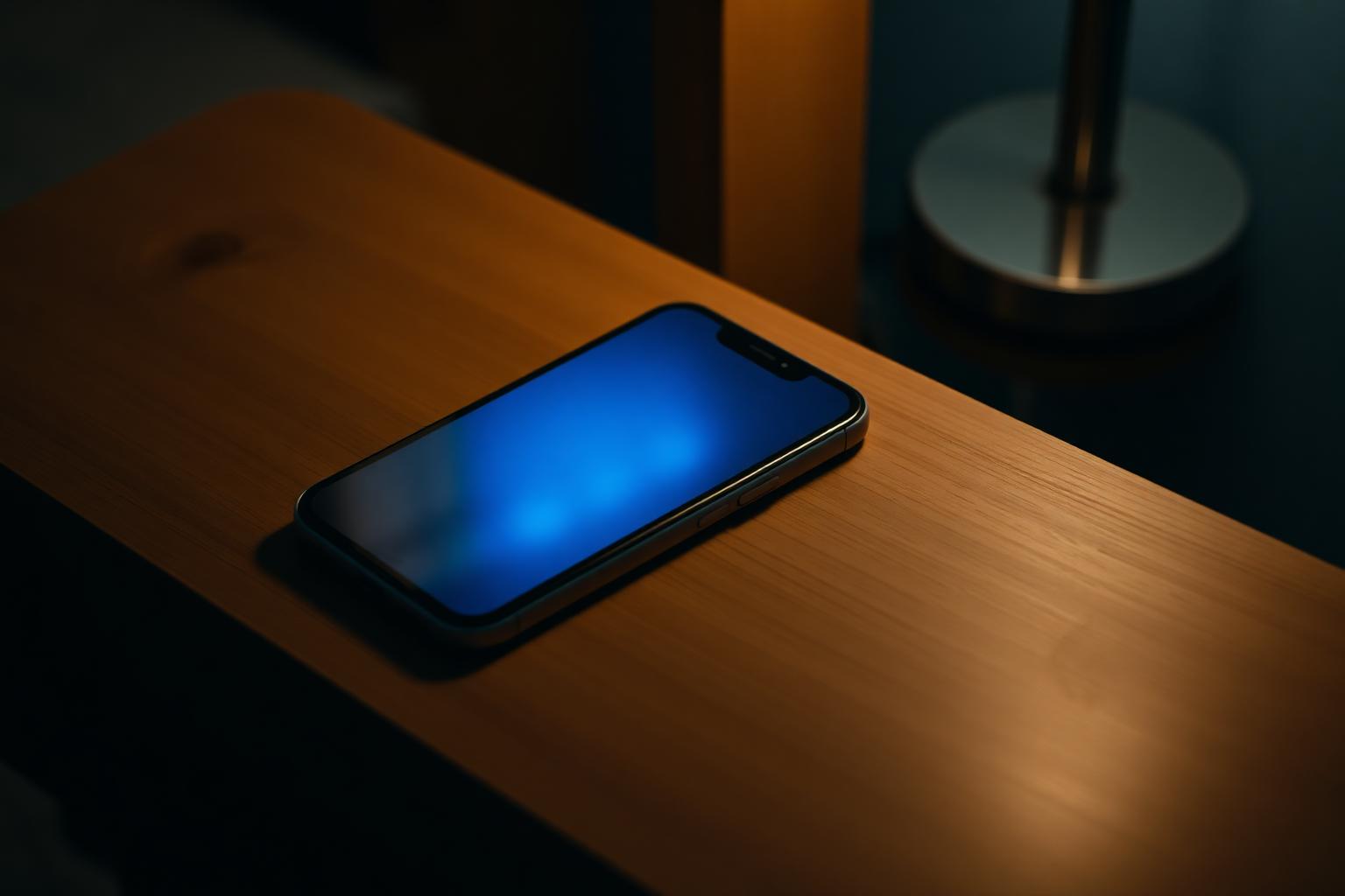 Smartphone glowing on a nightstand at night, illustrating the concept of a partner check